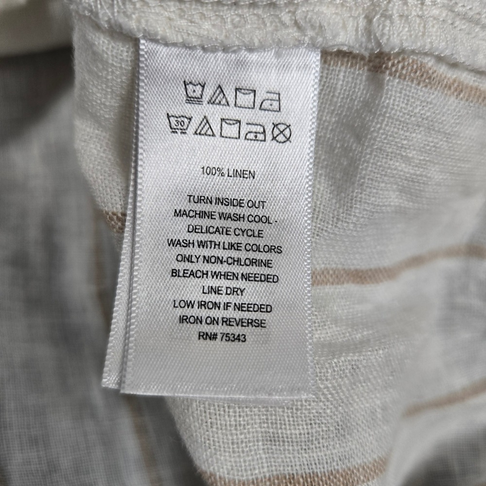 H Halston Womens Medium Linen Button Shirt Roll tab Coastal Striped Long Sleeve - Picture 6 of 8